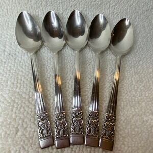 5 Vintage Community Plate Silverware Silver Tone Floral Engraved Spoons Set of 5